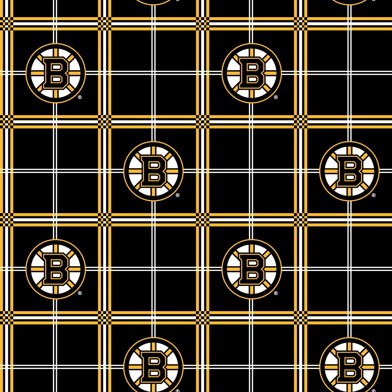 Sykel Enterprises NHL Team Cotton Flannel Fabric-Boston Bruins Plaid Flannel Fabric